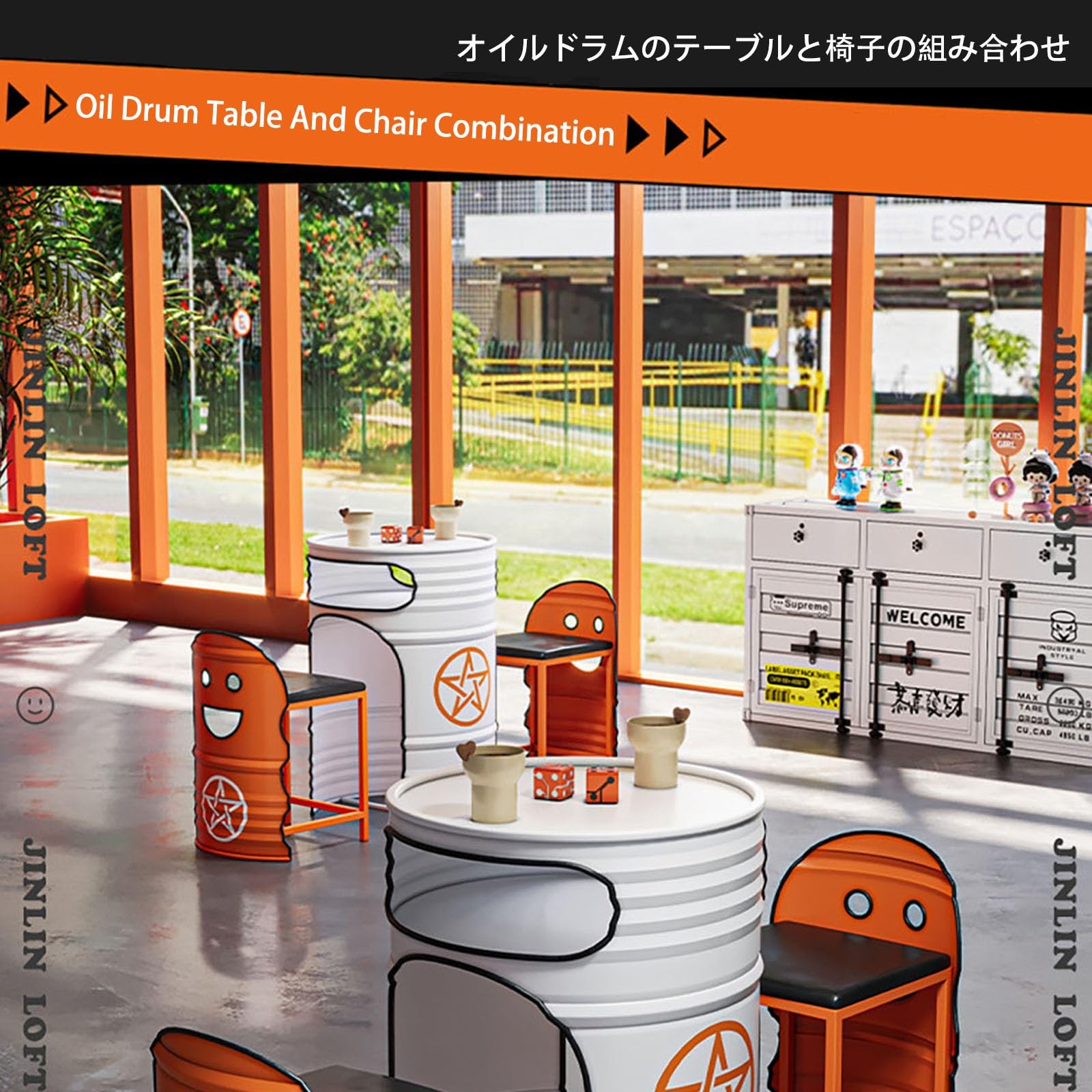 Amazon.co.jp: YYWLHDS ドラム缶 テーブル 椅子 3点セット レトロ